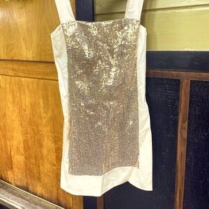 Nanette Lepore silk & sequin dress - size 6 - pale yellow & gold. Has pockets!